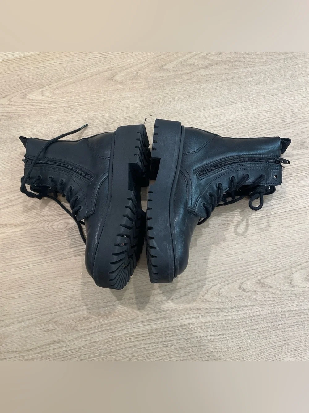 Zara Black Lace-Up Kids Combat Boots with Side Zip